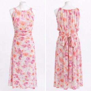 Adrianna Pappell Floral Maxi Chiffon Sz 20 Ruched Waist Tie Back Wedding Party